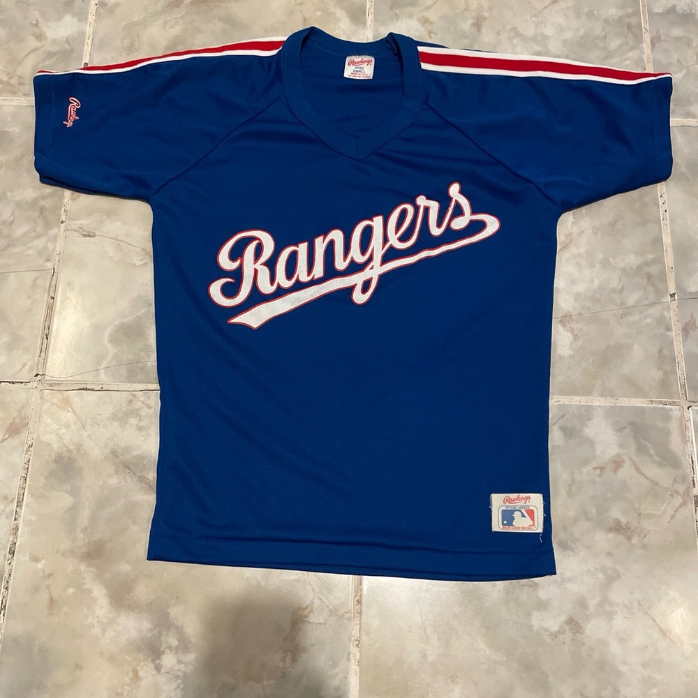 Rawlings Rangers Blue Baseball Jersey with Red & White Trim